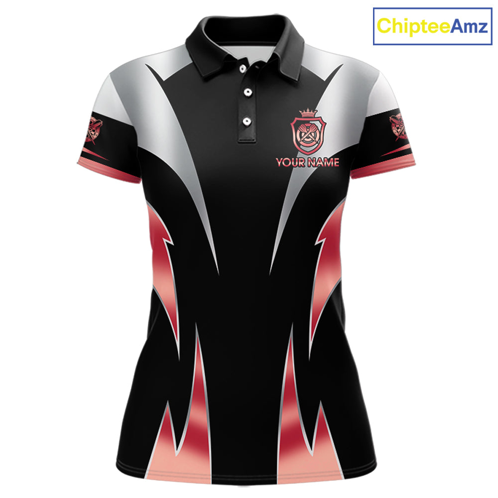 Personalized Crown Darts Shirt For Women Custom Darts Tournament Jersey Team Polo & 1/4 Zip |Red TDM6315