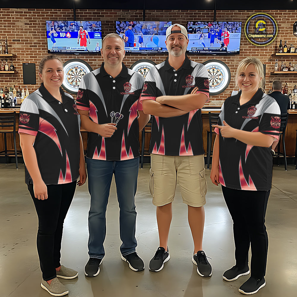 Personalized Crown Darts Shirt For Men Custom Darts Tournament Jersey Team Polo & 1/4 Zip |Red TDM6315