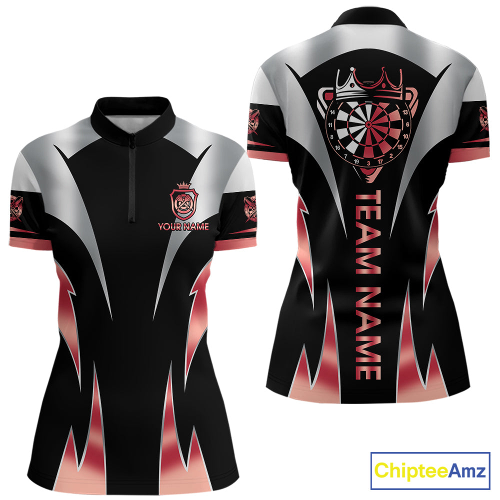 Personalized Crown Darts Shirt For Women Custom Darts Tournament Jersey Team Polo & 1/4 Zip |Red TDM6315