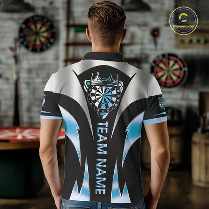 Personalized Crown Darts Shirt For Men Custom Darts Tournament Jersey Team Polo & 1/4 Zip |Blue TDM6316