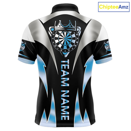 Personalized Crown Darts Shirt For Men Custom Darts Tournament Jersey Team Polo & 1/4 Zip |Blue TDM6316