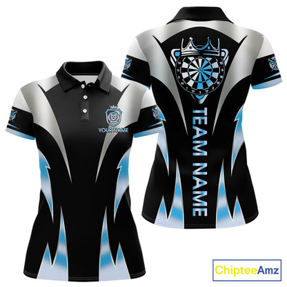 Personalized Crown Darts Shirt For Women Custom Darts Tournament Jersey Team Polo & 1/4 Zip |Blue TDM6316