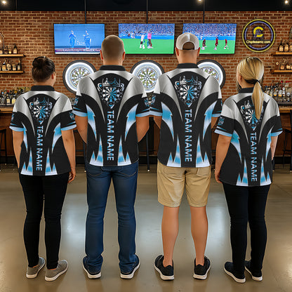 Personalized Crown Darts Shirt For Men Custom Darts Tournament Jersey Team Polo & 1/4 Zip |Blue TDM6316