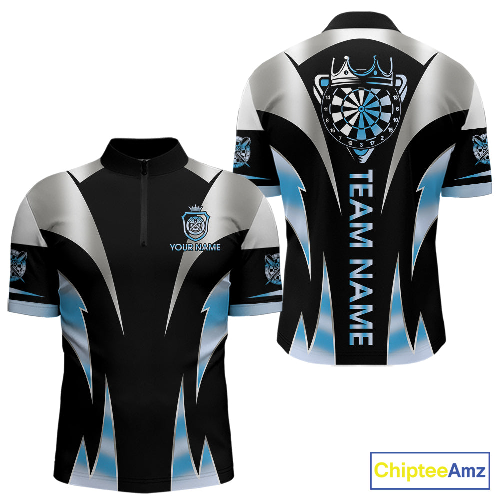 Personalized Crown Darts Shirt For Men Custom Darts Tournament Jersey Team Polo & 1/4 Zip |Blue TDM6316