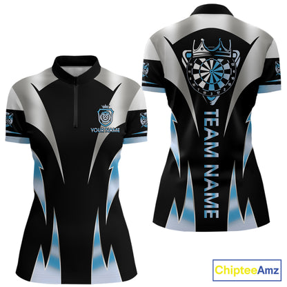 Personalized Crown Darts Shirt For Women Custom Darts Tournament Jersey Team Polo & 1/4 Zip |Blue TDM6316