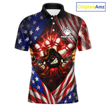 Load image into Gallery viewer, Glowing American Flag Funny Bowling Shirt For Men Custom Patriotic Bowling Jersey Polo &amp; 1/4 Zip TDM6319