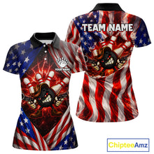 Load image into Gallery viewer, Glowing American Flag Funny Bowling Shirt For Women Custom Patriotic Bowling Jersey Polo &amp; 1/4 Zip TDM6319