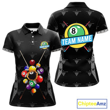 Load image into Gallery viewer, Custom Black Billiard Jerseys Polo &amp; Quarter Zip For Women, 8 Ball Pool Billiard Team Shirts TDM3979