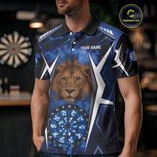 Load image into Gallery viewer, Blue Camo Dartboard Lion Dart Shirts For Men Custom Polo &amp; Quarter Zip Team Darts Jerseys TDM3980