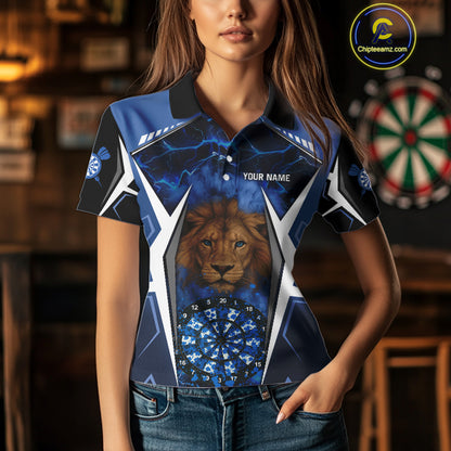 Blue Camo Dartboard Lion Dart Shirts For Women Custom Polo & Quarter Zip Team Darts Jerseys TDM3980