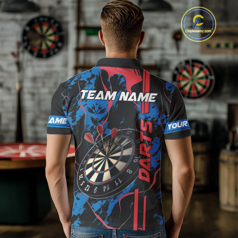 Custom Men's Dart Shirt - Grunge Blue And Red Dartboard Paint Splash Polo & Quarter Zip Jersey TDM3981