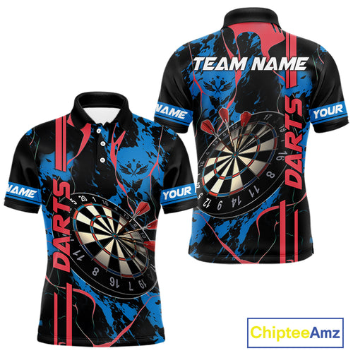 Custom Men's Dart Shirt - Grunge Blue And Red Dartboard Paint Splash Polo & Quarter Zip Jersey TDM3981