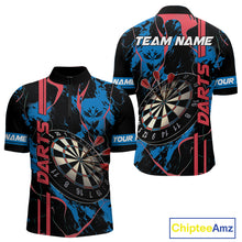 Load image into Gallery viewer, Custom Men&#39;s Dart Shirt - Grunge Blue And Red Dartboard Paint Splash Polo &amp; Quarter Zip Jersey TDM3981
