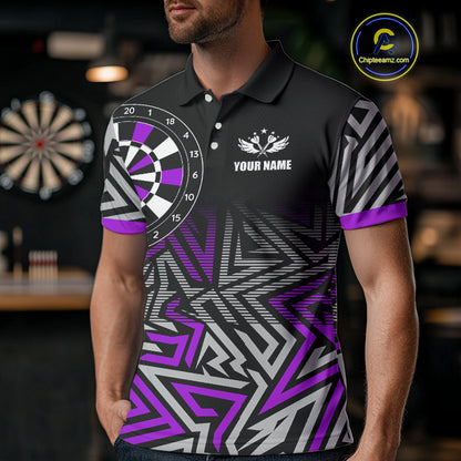 Personalized Darts Heartbeat Zig-Zag Pattern Custom Dart Shirts For Men, Dart Team Jersey|Purple TDM3983
