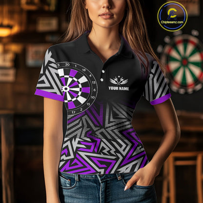 Personalized Darts Heartbeat Zig-Zag Pattern Custom Dart Shirts For Women, Dart Team Jersey|Purple TDM3983