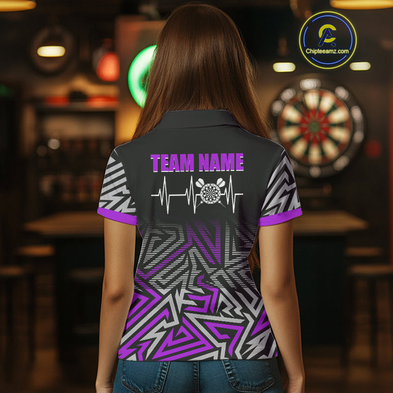 Personalized Darts Heartbeat Zig-Zag Pattern Custom Dart Shirts For Women, Dart Team Jersey|Purple TDM3983