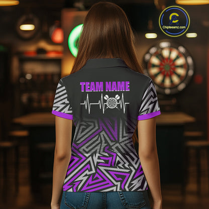 Personalized Darts Heartbeat Zig-Zag Pattern Custom Dart Shirts For Women, Dart Team Jersey|Purple TDM3983