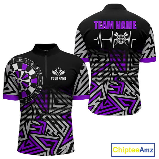 Personalized Darts Heartbeat Zig-Zag Pattern Custom Dart Shirts For Men, Dart Team Jersey|Purple TDM3983