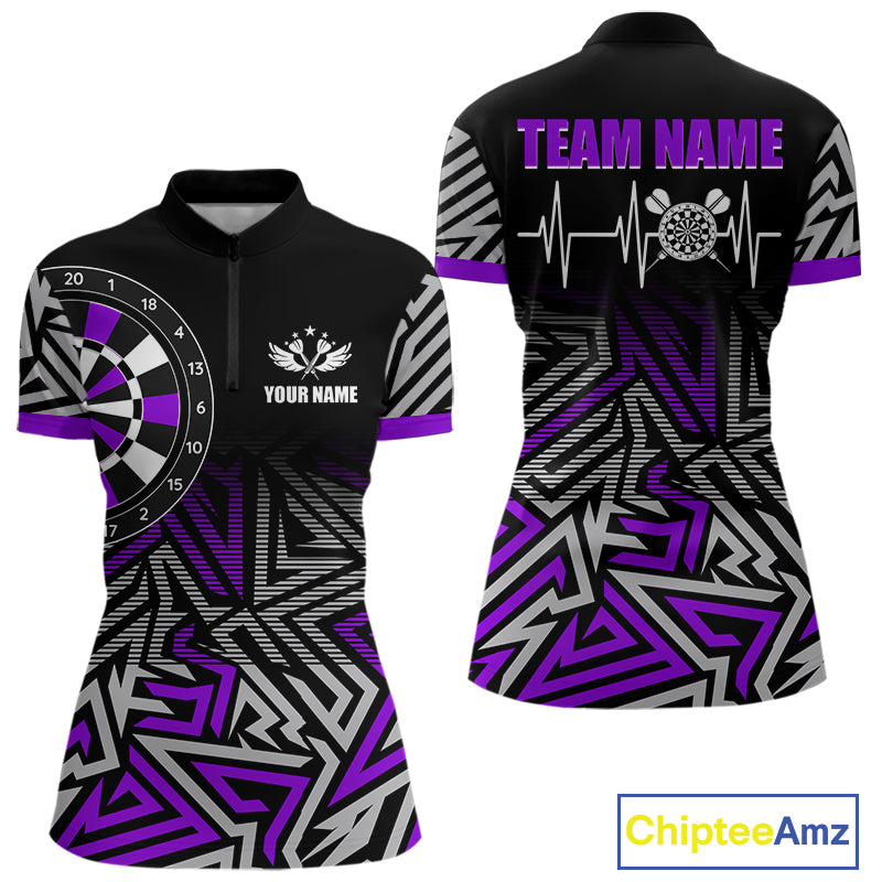 Personalized Darts Heartbeat Zig-Zag Pattern Custom Dart Shirts For Women, Dart Team Jersey|Purple TDM3983