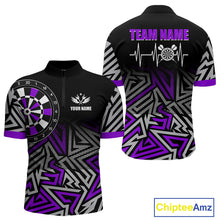 Load image into Gallery viewer, Personalized Darts Heartbeat Zig-Zag Pattern Custom Dart Shirts For Men, Dart Team Jersey|Purple TDM3983