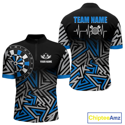 Personalized Darts Heartbeat Zig-Zag Pattern Custom Dart Shirts For Men, Dart Team Jersey|Blue TDM3984