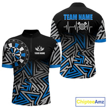 Load image into Gallery viewer, Personalized Darts Heartbeat Zig-Zag Pattern Custom Dart Shirts For Men, Dart Team Jersey|Blue TDM3984