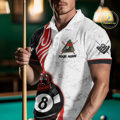 Personalized 8 Ball Pool Crown Billiard Shirt For Men Custom Pool Jersey Billiard Team Shirt |Red TDM4180