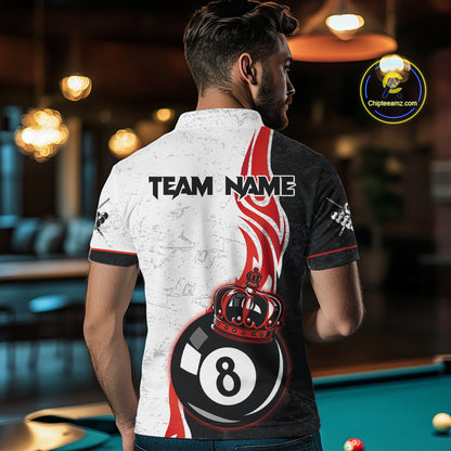 Personalized 8 Ball Pool Crown Billiard Shirt For Men Custom Pool Jersey Billiard Team Shirt |Red TDM4180