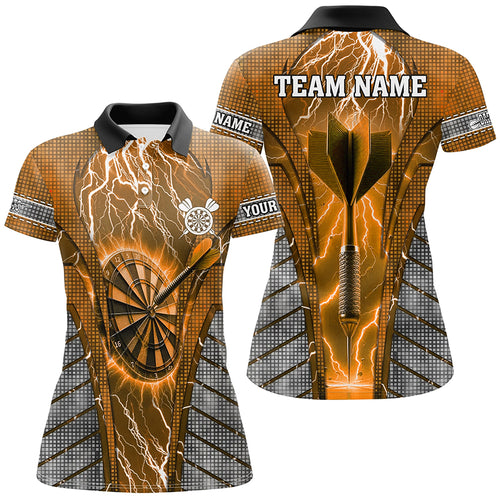 Personalized Orange Dartboard Thunder Lightning Darts Shirts For Women, Team League Darts Jerseys TDM2217