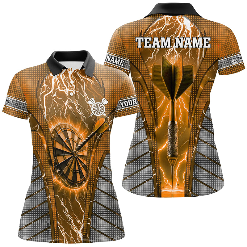 Personalized Orange Dartboard Thunder Lightning Darts Shirts For Women, Team League Darts Jerseys TDM2217