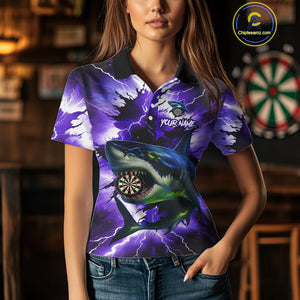 Thunder Lightning Storm Shark Darts Shirt For Women Custom Purple Darts Team Jersey Polo & 1/4 Zip TDM4570