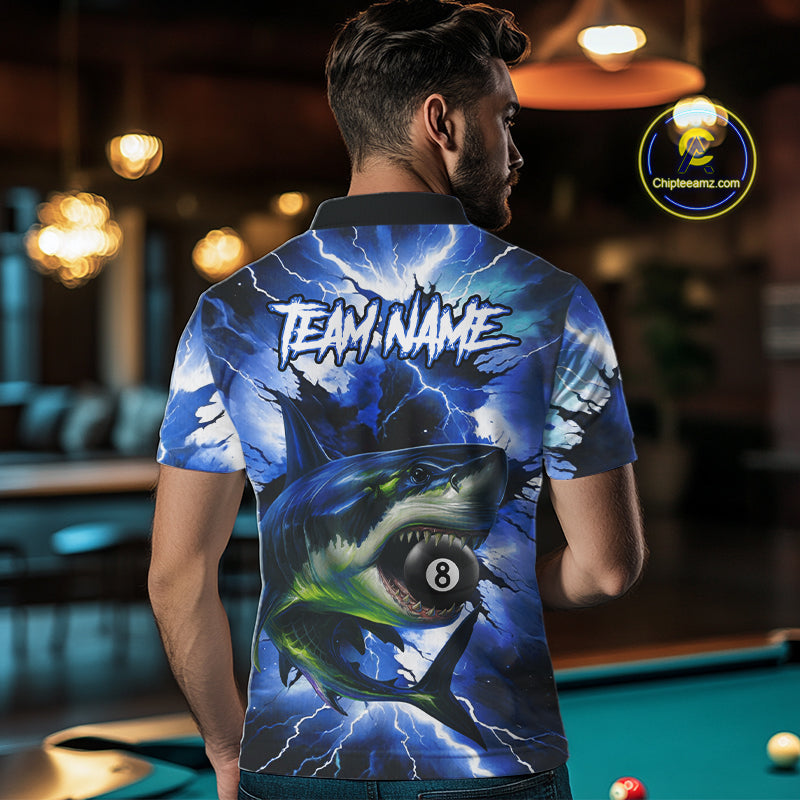 Thunder Lightning Storm Custom Shark Billiard Shirt For Men, 8 Ball Pool Billiard Team Jersey|Blue TDM4571