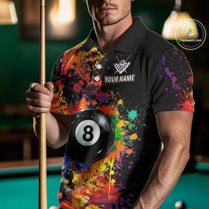 Colorful Billiard Jersey Polo & 1/4 Zip For Men Custom Funny 8 Ball Pool Billiard Team Jersey TDM4575