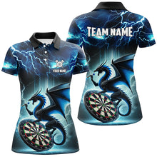 Load image into Gallery viewer, Lightning Thunder Dragon Custom Blue Darts Polo &amp; 1/4 Zip Shirts For Women, Darts Team League Jerseys TDM2476