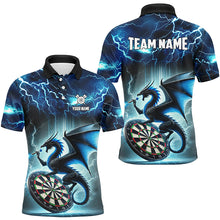 Load image into Gallery viewer, Lightning Thunder Dragon Custom Blue Darts Polo &amp; 1/4 Zip Shirts For Men, Darts Team League Jerseys TDM2476