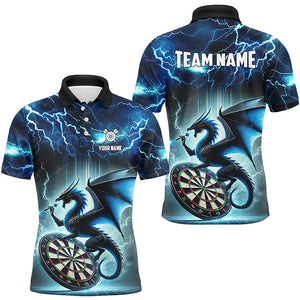 Lightning Thunder Dragon Custom Blue Darts Polo & 1/4 Zip Shirts For Men, Darts Team League Jerseys TDM2476