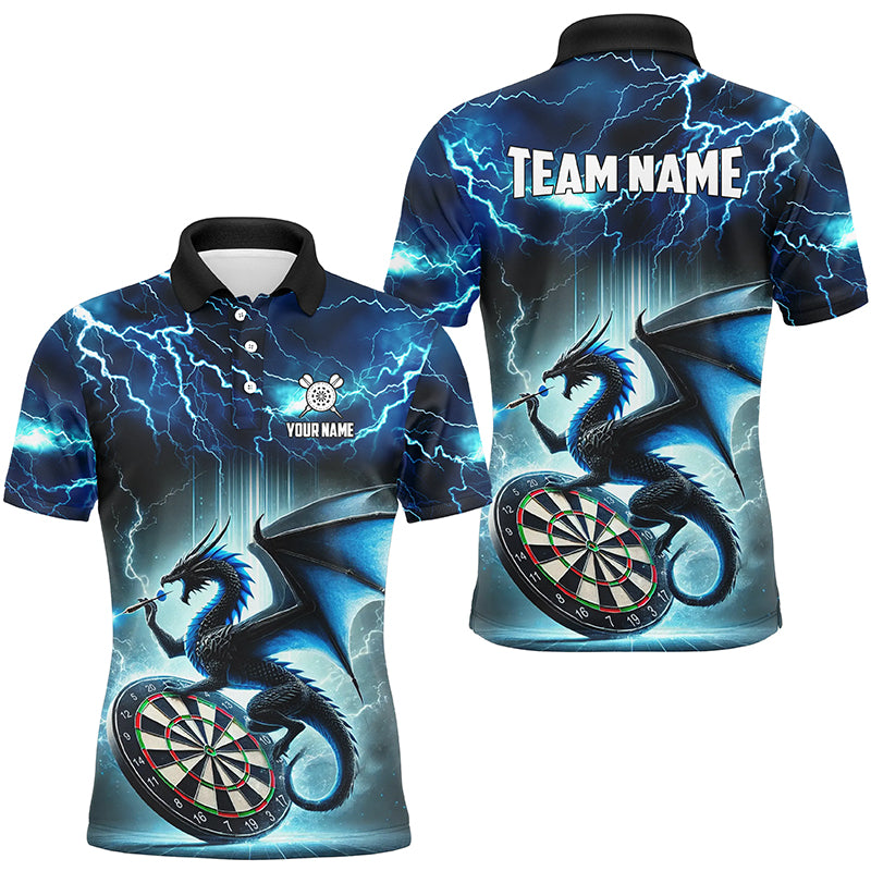 Lightning Thunder Dragon Custom Blue Darts Polo & 1/4 Zip Shirts For Men, Darts Team League Jerseys TDM2476