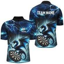 Load image into Gallery viewer, Lightning Thunder Dragon Custom Blue Darts Polo &amp; 1/4 Zip Shirts For Men, Darts Team League Jerseys TDM2476