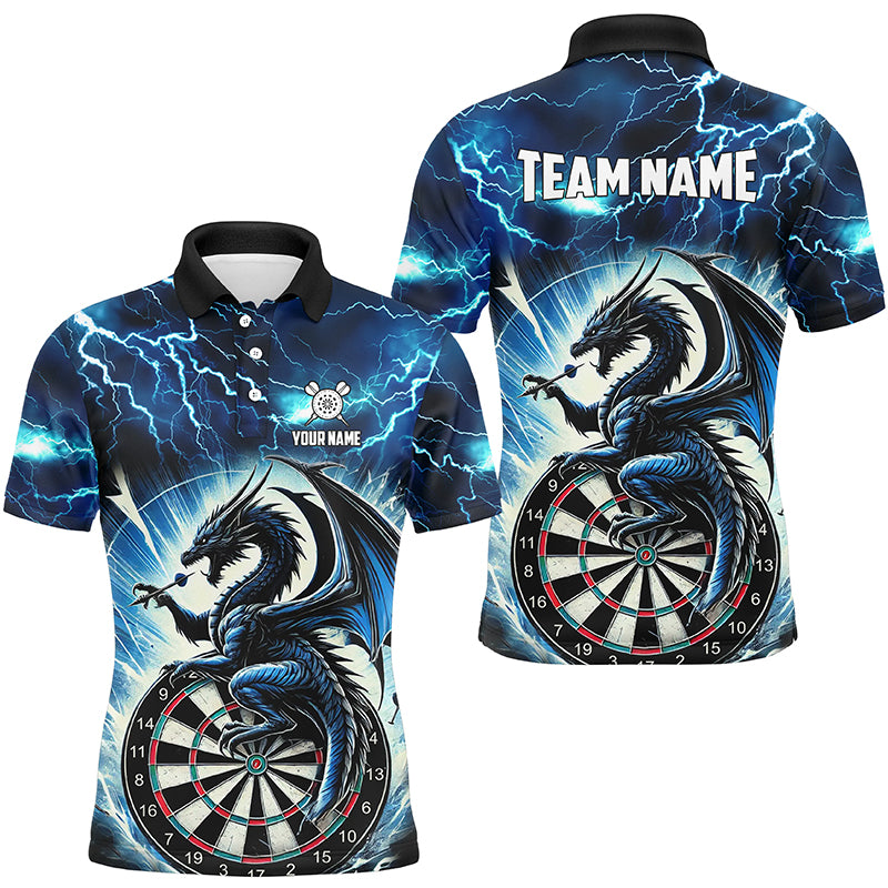 Lightning Thunder Dragon Custom Blue Darts Polo & 1/4 Zip Shirts For Men, Darts Team League Jerseys TDM2477