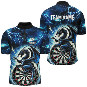 Lightning Thunder Dragon Custom Blue Darts Polo & 1/4 Zip Shirts For Men, Darts Team League Jerseys TDM2477