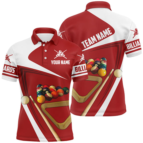 Personalized Red Billiard Balls 3D Men's Polo Shirts Best Custom Name Jerseys Red Pool Player TDM0351