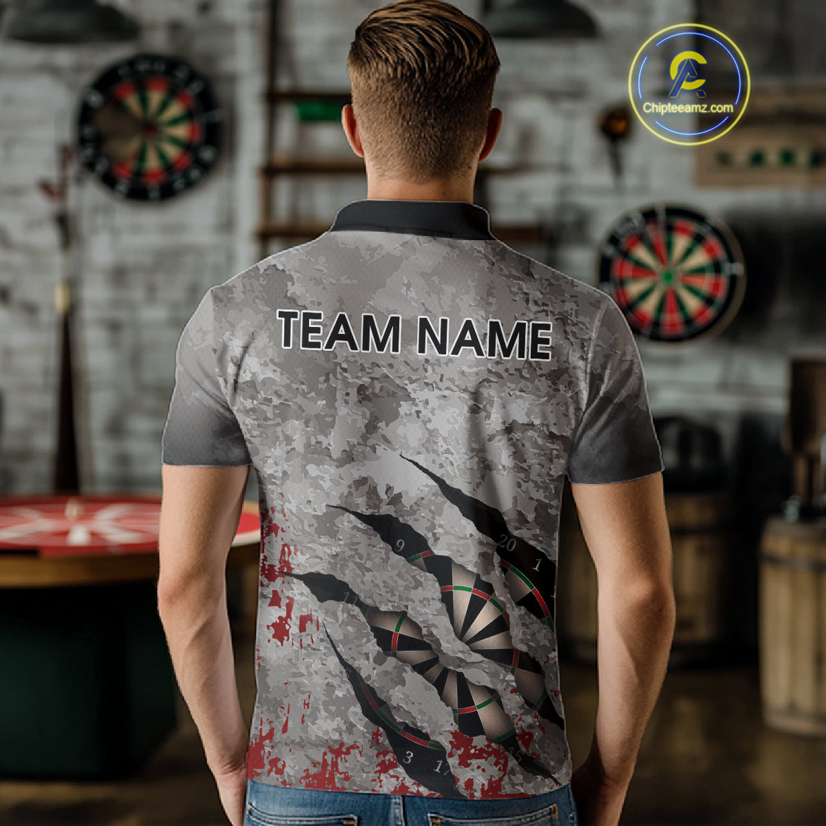 Custom Red And Grey Grunge Darts Shirt For Men, Personalized Darts Jersey Team Polo & 1/4 Zip TDM4995