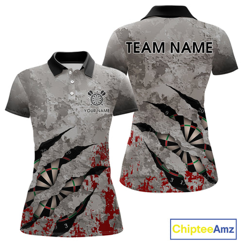 Custom Red And Grey Grunge Darts Shirt For Women, Personalized Darts Jersey Team Polo & 1/4 Zip TDM4995