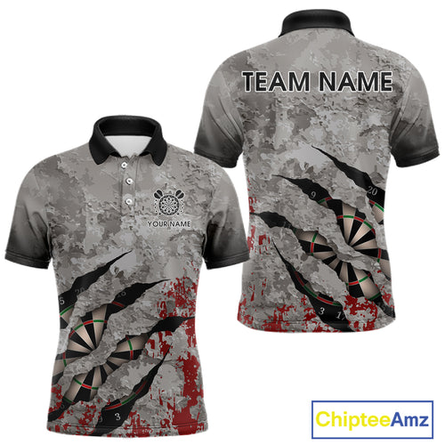 Custom Red And Grey Grunge Darts Shirt For Men, Personalized Darts Jersey Team Polo & 1/4 Zip TDM4995
