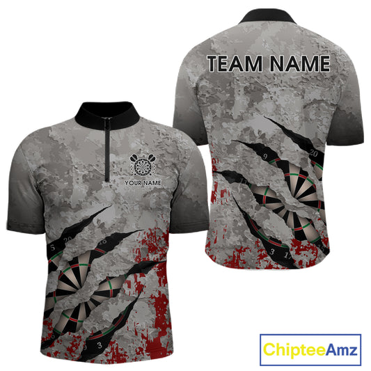 Custom Red And Grey Grunge Darts Shirt For Men, Personalized Darts Jersey Team Polo & 1/4 Zip TDM4995