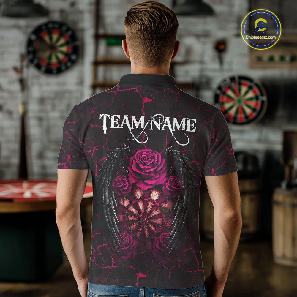 Personalized Skeleton Couple And Roses Gothic Darts Shirt For Men Custom Dart Jersey Outfit|Pink TDM7847