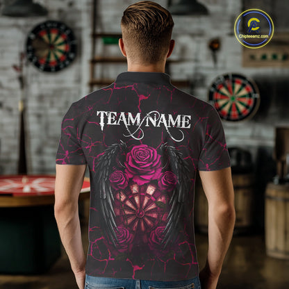 Personalized Skeleton Couple And Roses Gothic Darts Shirt For Men Custom Dart Jersey Outfit|Pink TDM7847
