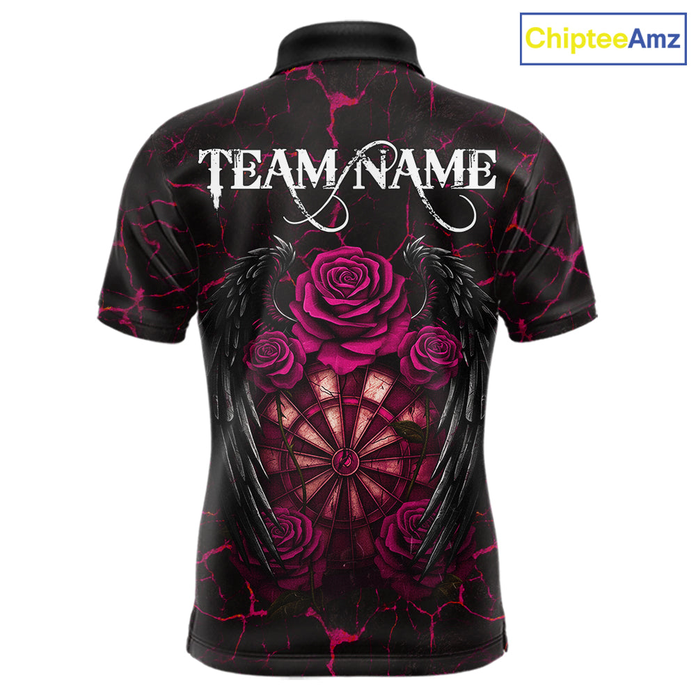 Personalized Skeleton Couple And Roses Gothic Darts Shirt For Men Custom Dart Jersey Outfit|Pink TDM7847