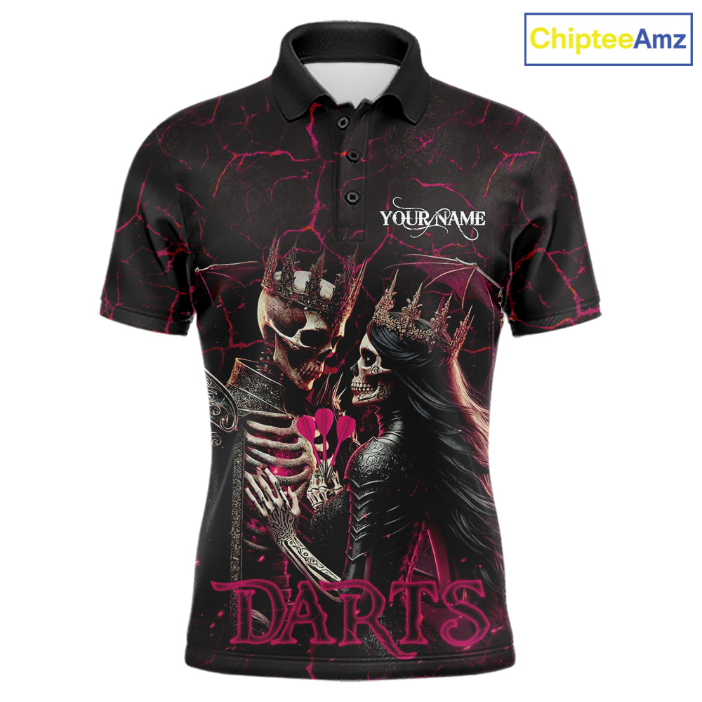 Personalized Skeleton Couple And Roses Gothic Darts Shirt For Men Custom Dart Jersey Outfit|Pink TDM7847