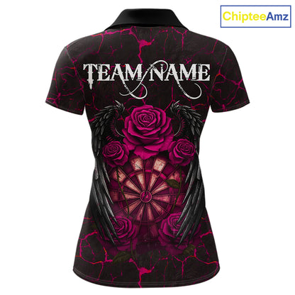 Personalized Skeleton Couple And Roses Gothic Darts Shirt For Women Custom Dart Jersey Outfit|Pink TDM7847
